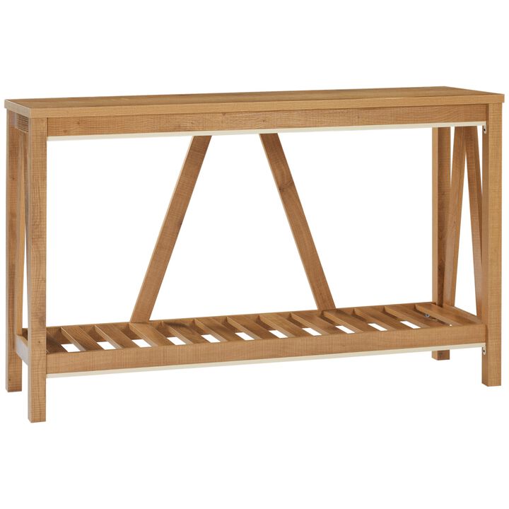Brown Rustic Console: Farmhouse Table with Storage for Living Room