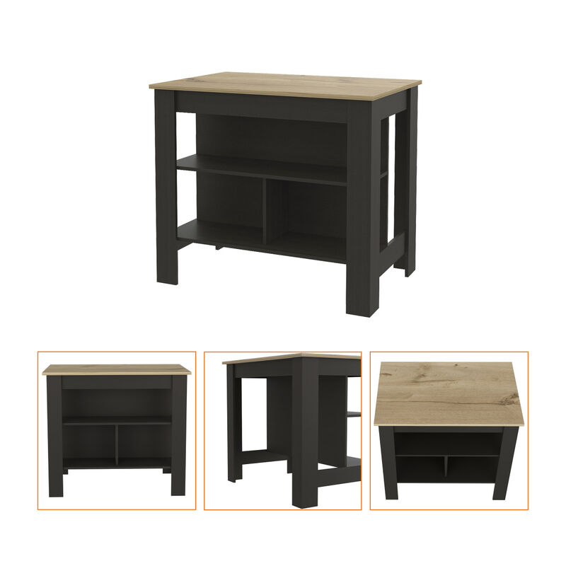 Streamdale Rockaway 3-Shelf Kitchen Island Black Wengue And Light Oak