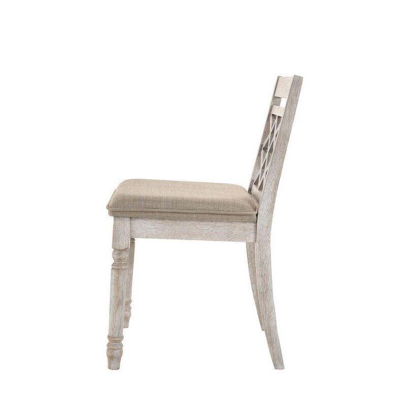 19 Inch Dining Chairs, Cross Back Design with Padded Seats, Set of 2, White-Benzara