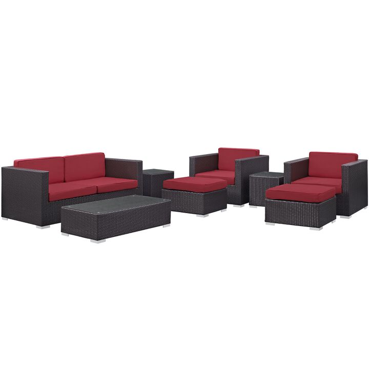 Venice 8 Piece Outdoor Patio Sofa Set - Espresso Red