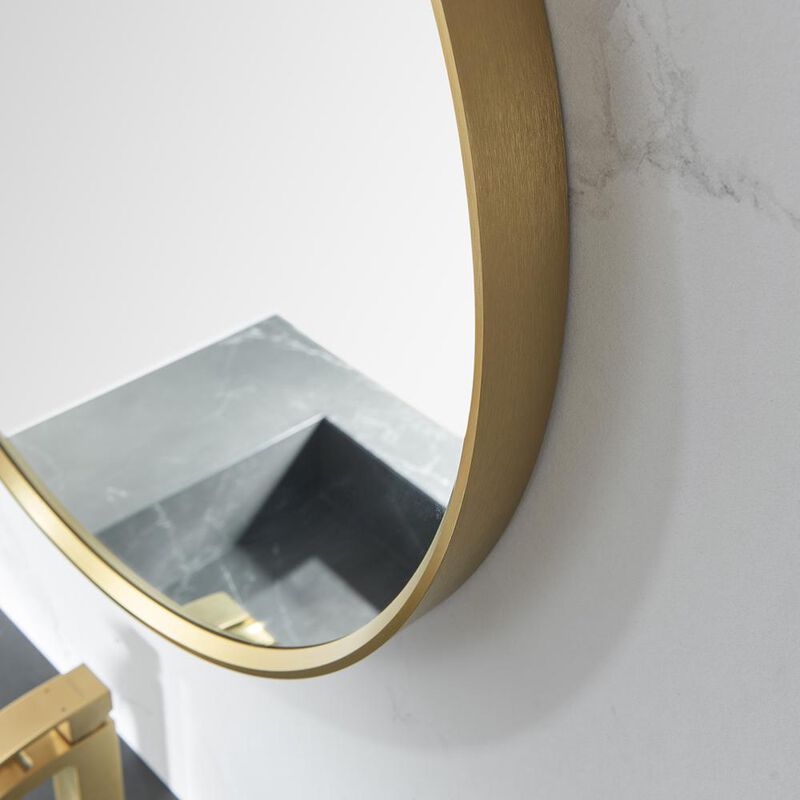 Vinnova Design Cascante 28 in. W x 28 in. H Round Metal Wall Mirror in Brushed Gold
