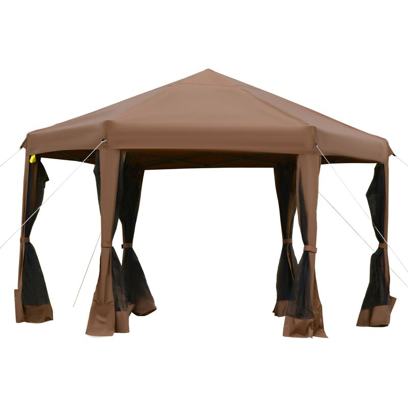 Brown Event Tent: 13x13 Hexagonal Pop Up Canopy with Adjustable Height