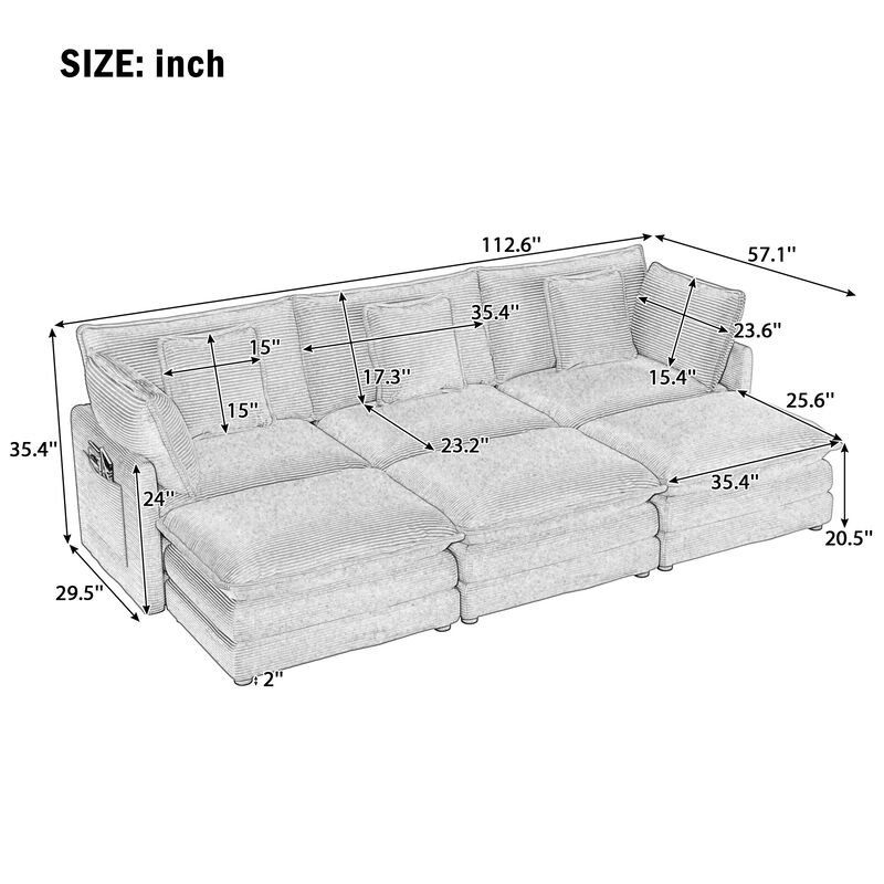 Merax Corduroy Sectional Sofa with Side Storage Pockets