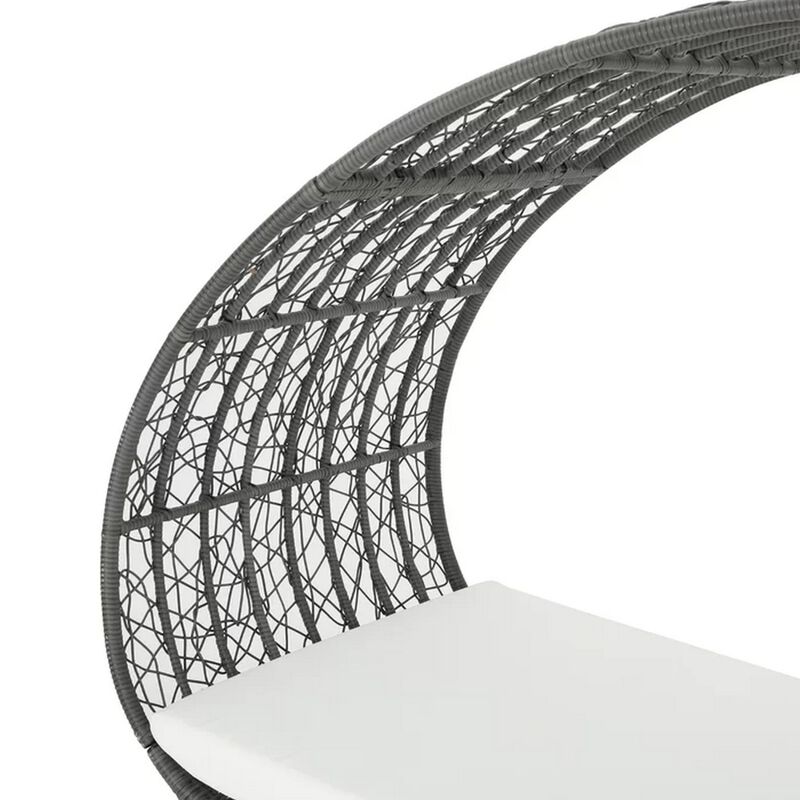 Outdoor Canopy Daybed, Gray Faux Rattan Frame with Off White Cushions - Benzara