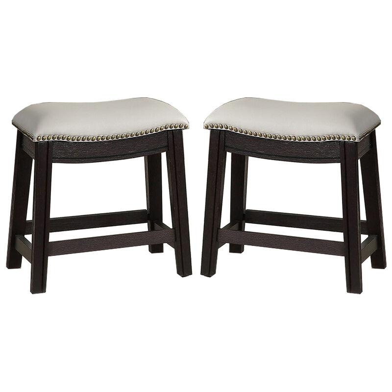 Curved Leatherette Stool with Nailhead Trim, Set of 2, Gray - Benzara