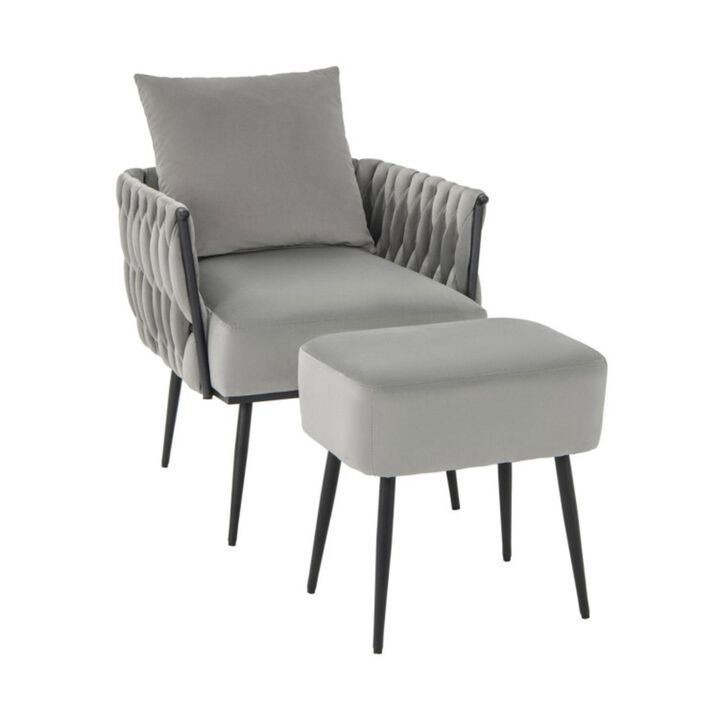 Hivvago Modern Dutch Velvet Accent Chair and Ottoman Set with Weaved Back and Arms