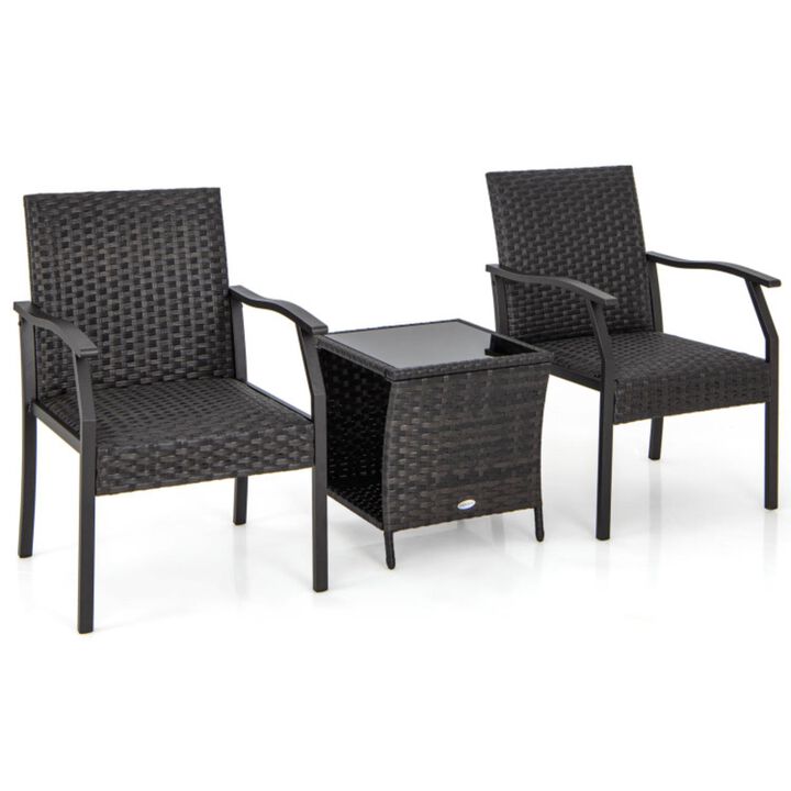 Hivvago 3 Piece Patio Wicker Chair Set with Quick Dry Foam Cushions