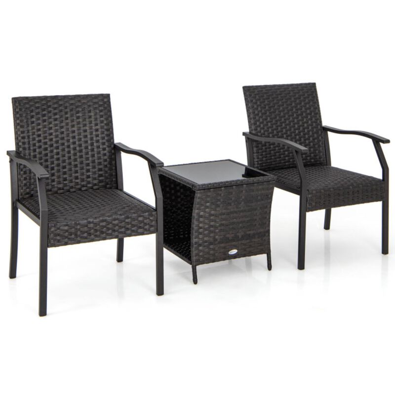 Hivvago 3 Piece Patio Wicker Chair Set with Quick Dry Foam Cushions