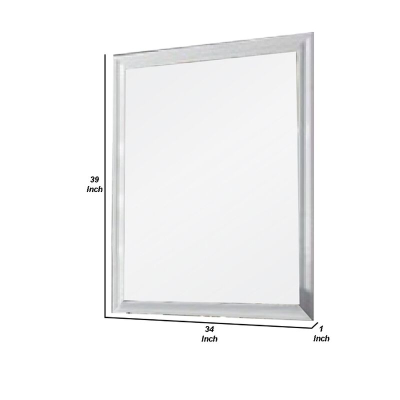 Tyra 39 Inch Wall Mirror, Rectangular Wood Frame, White-Benzara
