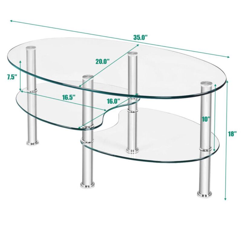 Hivvago Tempered Glass Oval Side Coffee Table