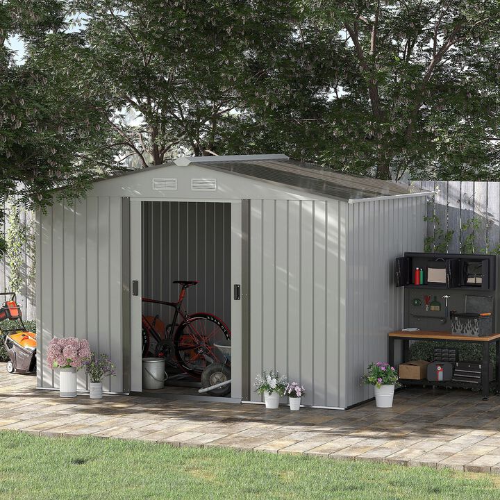 Silver Garden Storage: 9'x6' Metal Shed with Sliding Doors