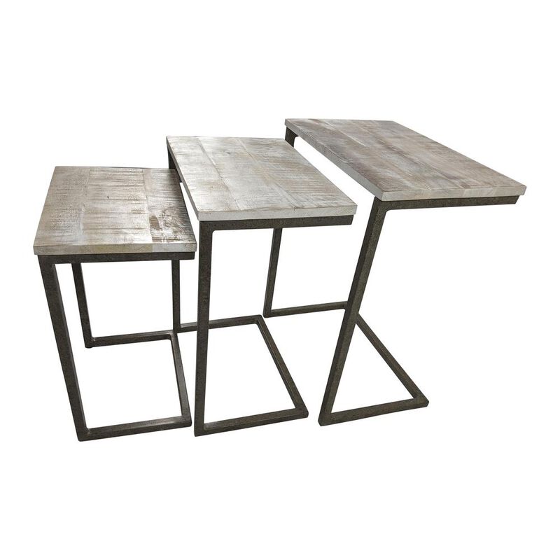 Carolina Living Addison Nesting Table Set - Natural Driftwood Top - Aged Iron Base