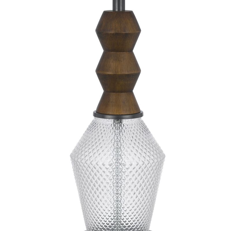 Hay 33 Inch Table Lamp, Diamond Pattern Glass Base, White Fabric Shade - Benzara