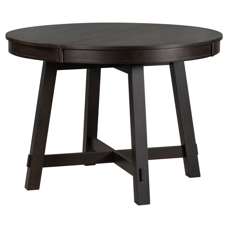 Farmhouse Round Extendable Dining Table With 16 Leaf Wood Kitchen Table