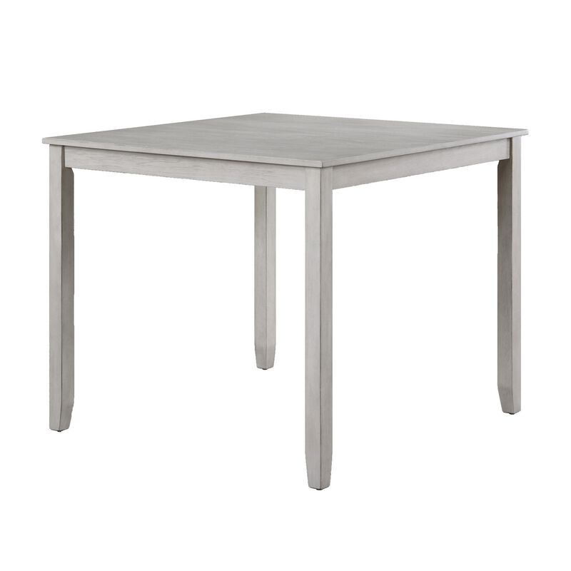Cher 5 Piece Set Counter Height Dining Table, 4 Chairs, Gray Fabric, Wood - Benzara