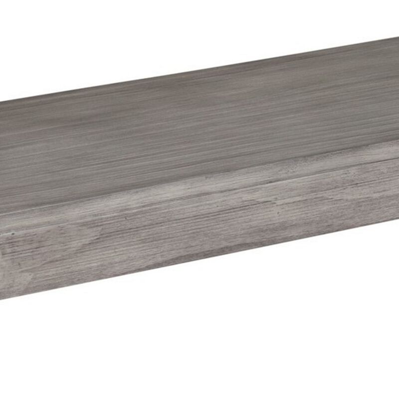 Ebb 59 Inch Rectangular Dining Bench, Faux Metal Inset, Handcrafted, Gray -Benzara