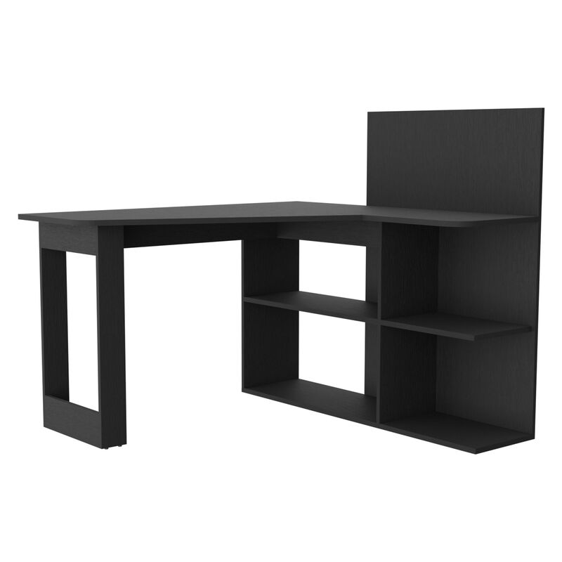 DEPOT E-SHOP Kairi Writing Computer Desk, Five Open Shelves, Black