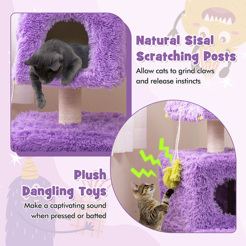 Compact Monster-Themed Cat Tower with 2 Private Condos for Small Spaces