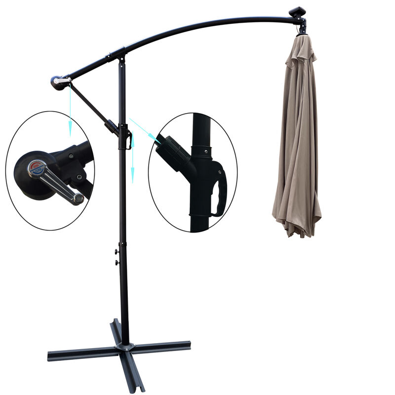 10ft LED Solar Patio Umbrella with Crank and Cross Base