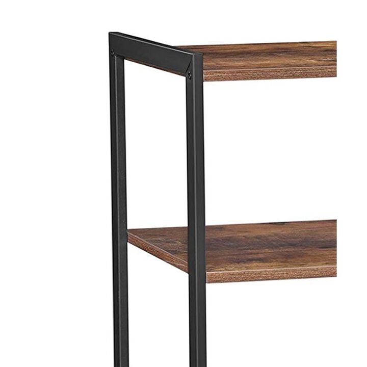 2 Mesh Basket and 6 Hooks Wood and Metal Frame Bakers Rack, Brown and Black - Benzara
