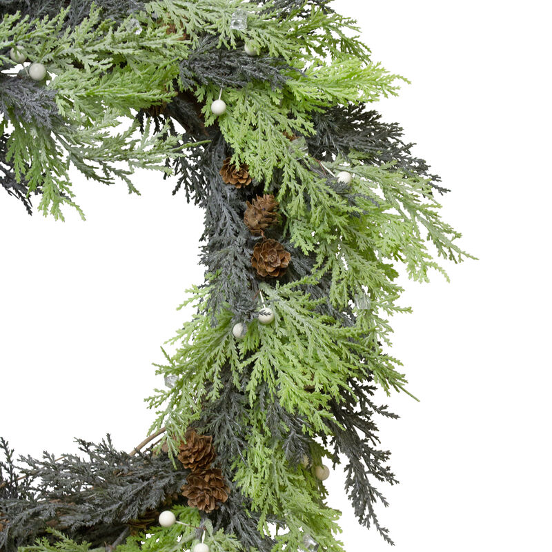 Berry  Cedar and Pine Cone Artificial Christmas Wreath - 24-Inch  Unlit