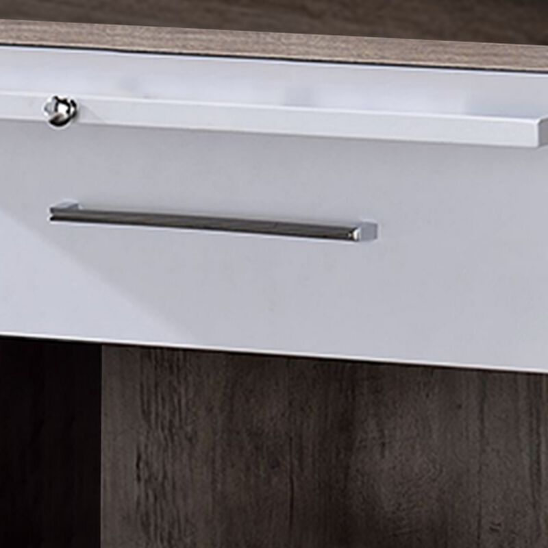 Wooden Accent Table with Open Storage and Pull Out Tray, Brown and White-Benzara