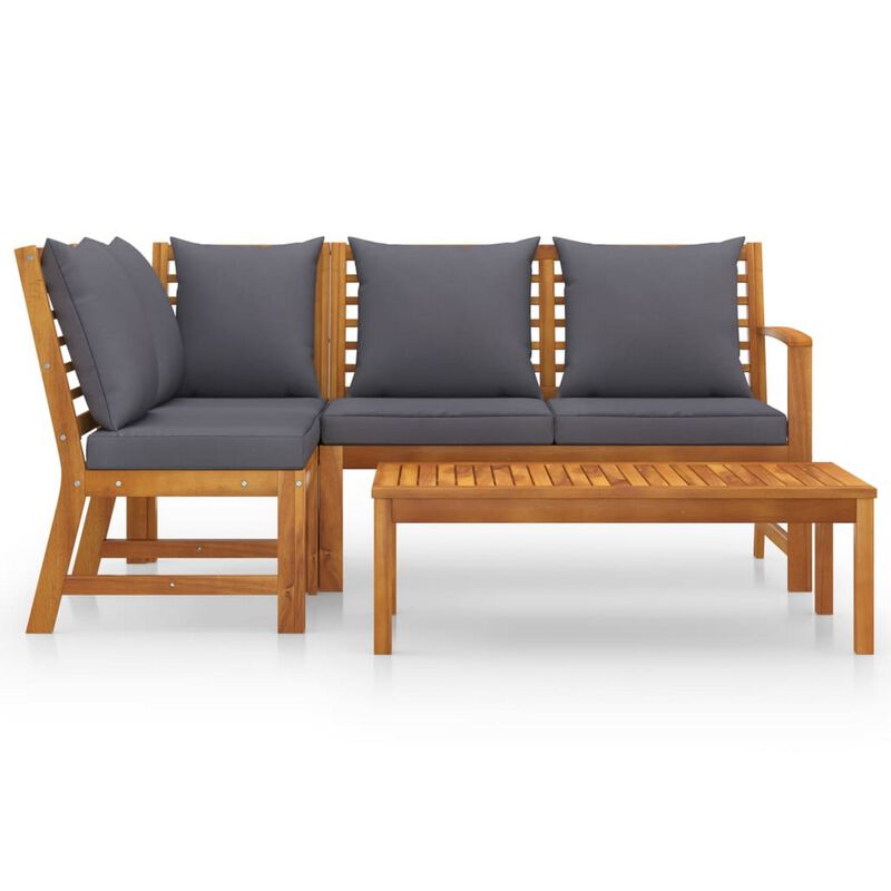 Roma 4pc Modular Outdoor Sofa and Table Set, Solid Acacia Wood, Gray - Benzara
