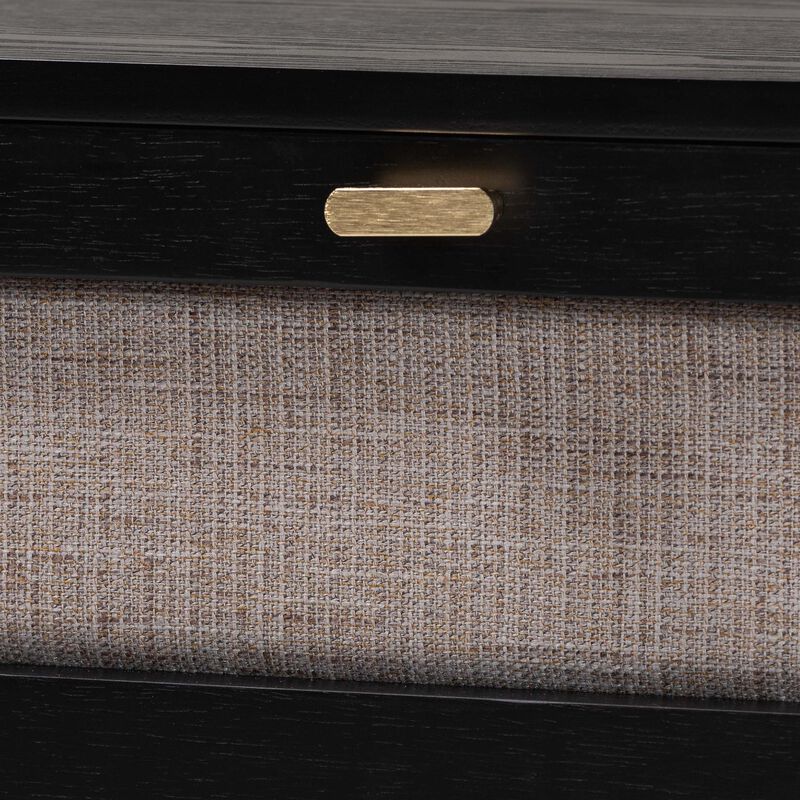 Baxton Studio Shirin Mid Century Beige Fabric and Black Wood 1 Drawer Nightstand