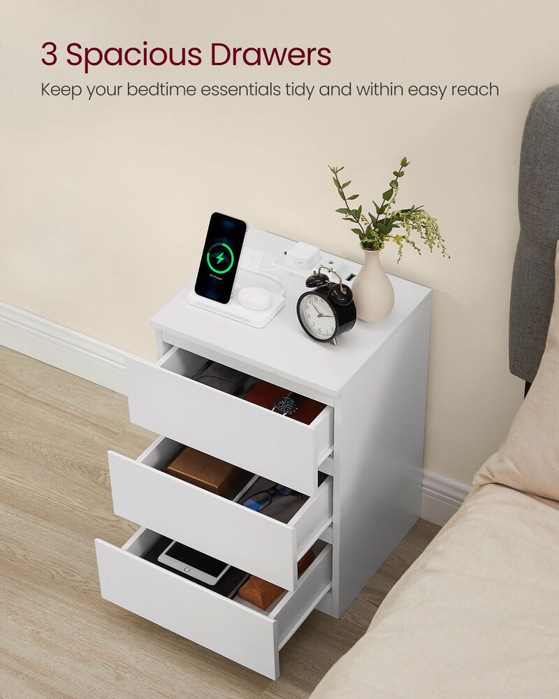 Nightstand with Charging Station for Convenient Bedside Charging and Storage