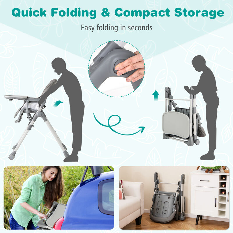 Foldable High Chair with Footrest and Detachable Tray for Convenient Feeding and Storage