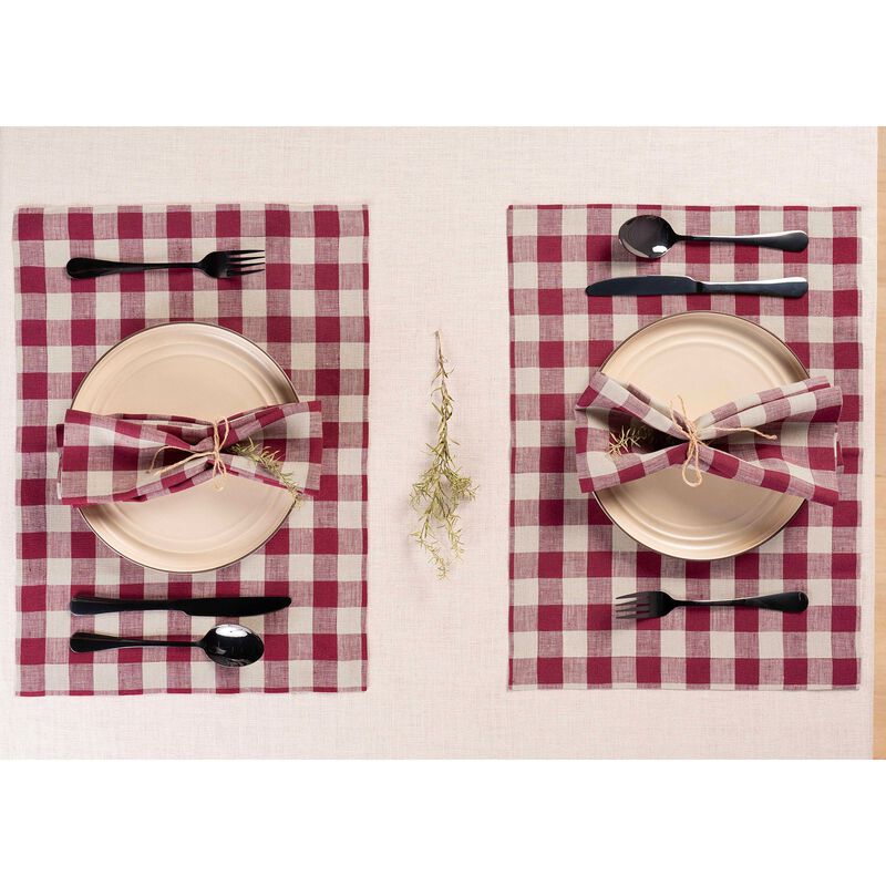 Solino Home 100% Pure Linen Placemats 14 x 19 Inch Set of 4 | Morgan Check