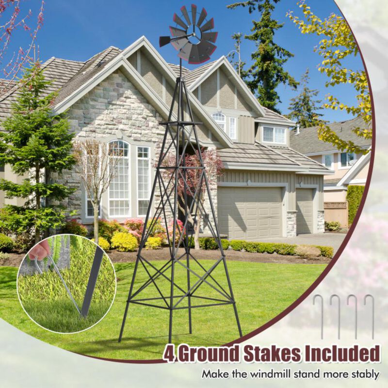 Hivvago 8 Feet Windmill Metal Ornamental Wind Wheel Weather Resistant