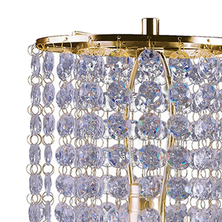 Metal Stalk Design Table Lamp with Hanging Crystals Shade, Gold-Benzara