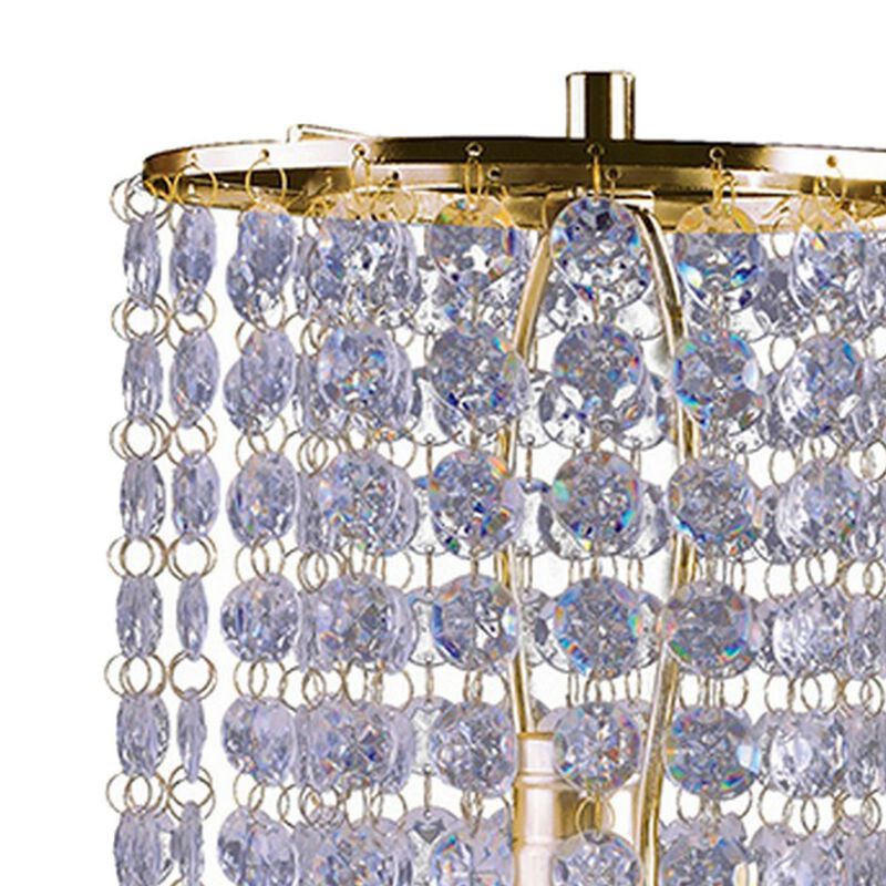Metal Stalk Design Table Lamp with Hanging Crystals Shade, Gold-Benzara