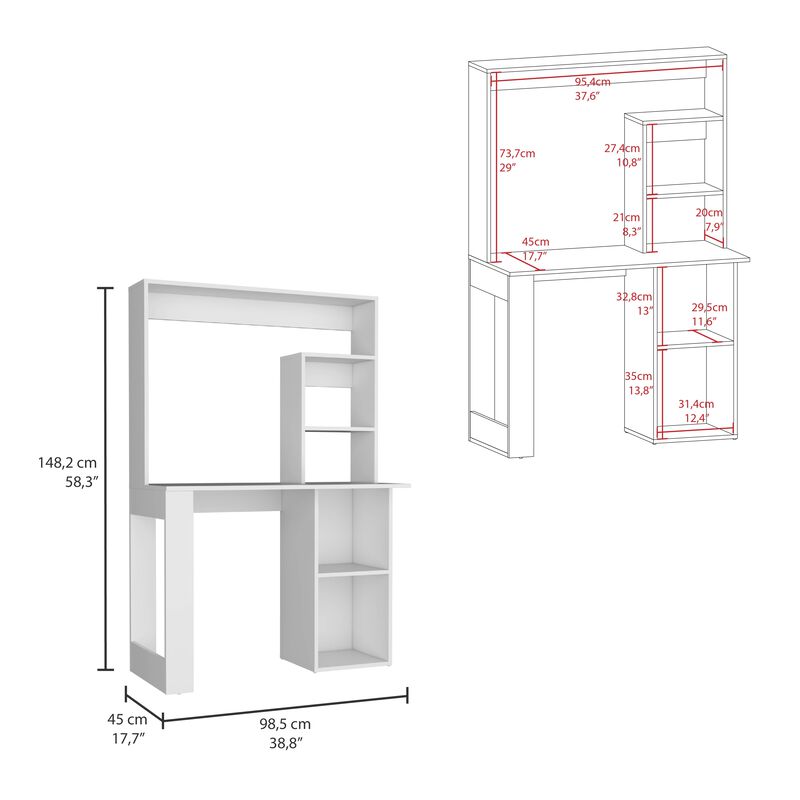 Maine Desk With Hutch and  Shelves -White