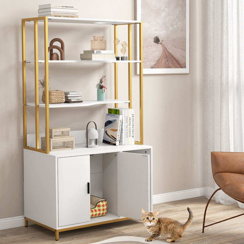 Cat Litter Box Enclosure with Storage and 3-tier Shelves