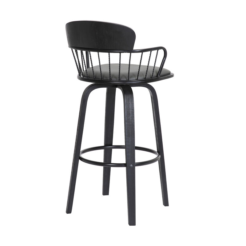 Willow Swivel Black Wood Counter Stool in Grey Faux Leather with Black Metal