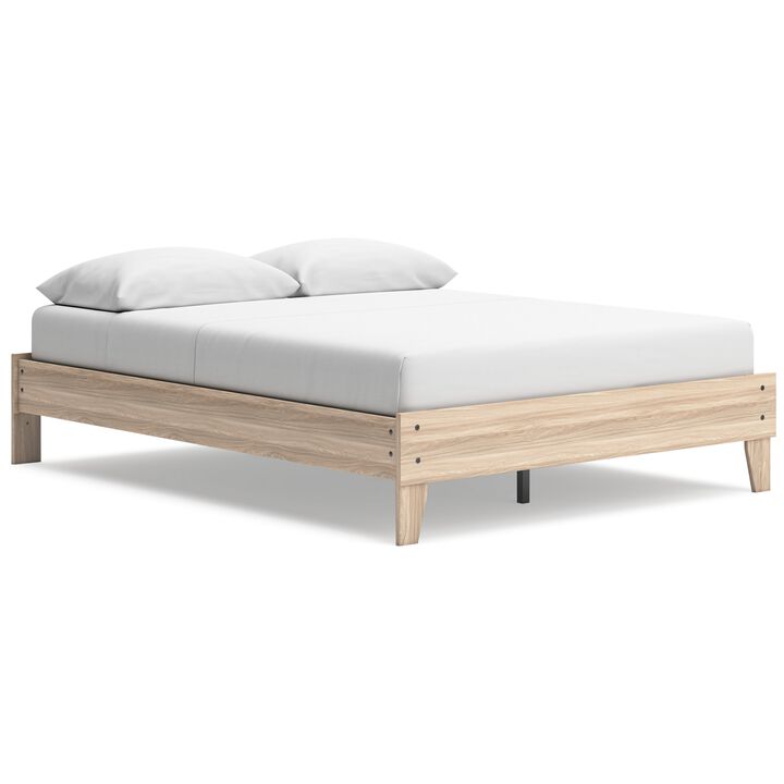 Bette Queen Platform Bed, Light Oak Brown Wood Frame, Tapered Legs - Benzara