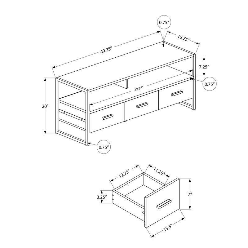 Monarch Specialties I 2617 Tv Stand, 48 Inch, Console, Media Entertainment Center, Storage Drawers, Living Room, Bedroom, Laminate, Metal, Grey, Black, Contemporary, Modern