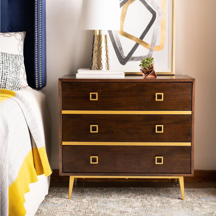 Safavieh Katia 3 Drawer Chest, Walnut/Gold