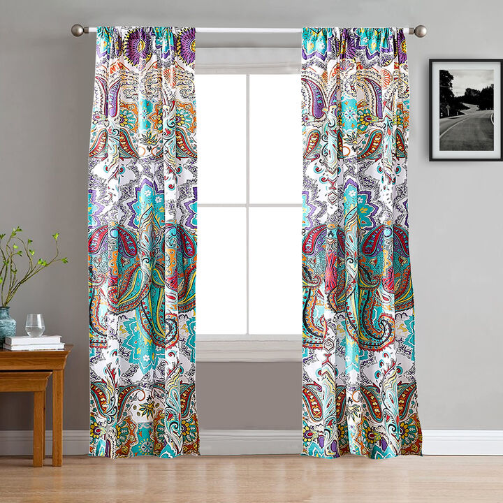 Vana 84 Inch Window Curtains, Decorative Paisley Print Design, Rod Pockets - Benzara