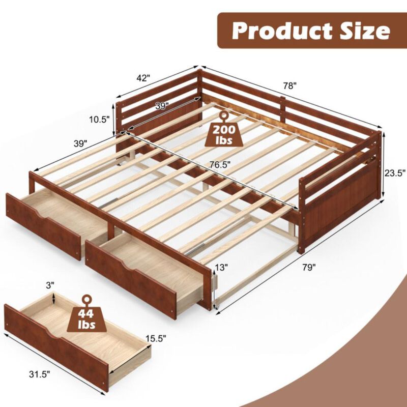 Hivvago Extendable Twin to King Daybed with Trundle and 2 Storage Drawers
