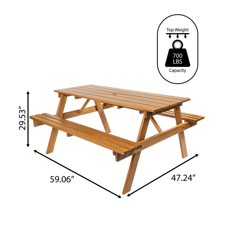 Shoreham Modern Classic Outdoor Wood Picnic Table Benches with Umbrella Hole