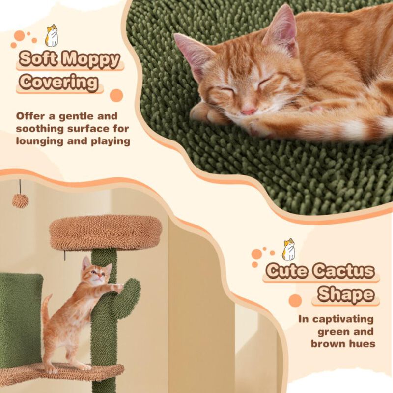 Hivvago Multi-level Cactus Cat Tree with Scratching Posts Ladder Double Condos and Toys Bed