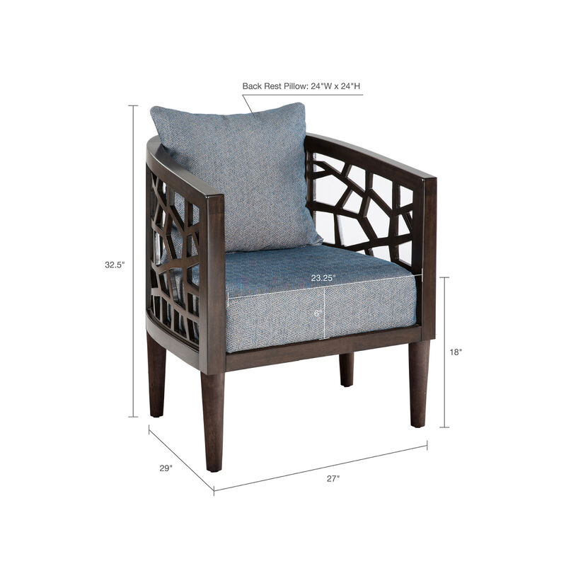 Crackle Accent Chair, Wood Frame With Cushion, Morocco, KD