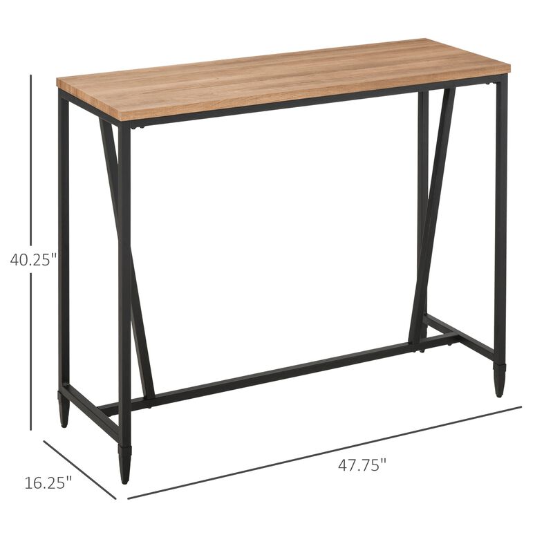 Rustic Brown Bar Table: Pub-Height Table with Metal Legs