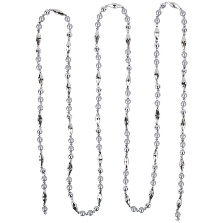9' Silver Shiny and Matte Beaded Christmas Garland