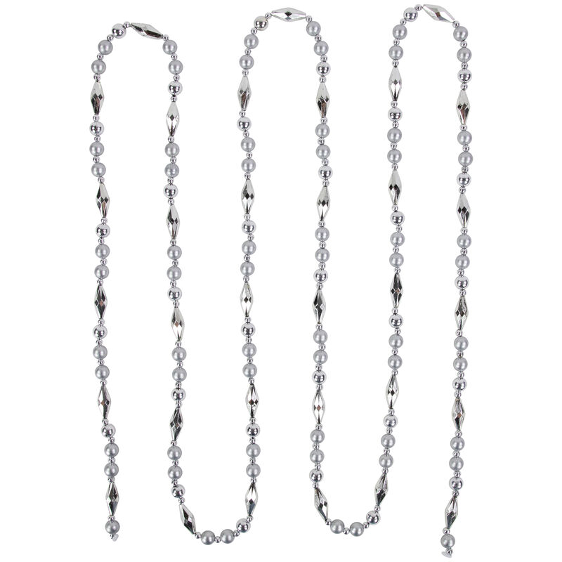 9' Silver Shiny and Matte Beaded Christmas Garland