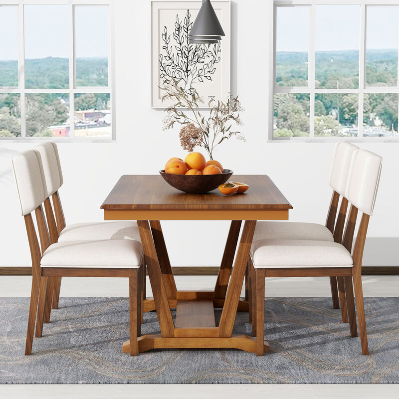 Merax  Rectangular Dining Table Set with 4 Upholstered Chairs