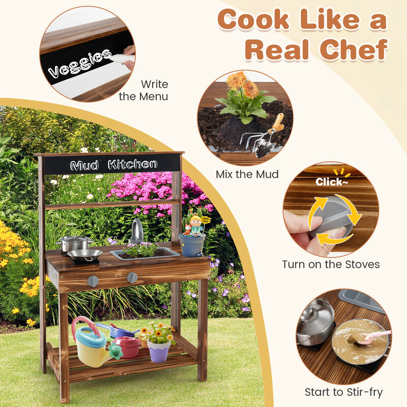 Outdoor Mud Kitchen for Kids with Rotatable Faucet and Removable Sink